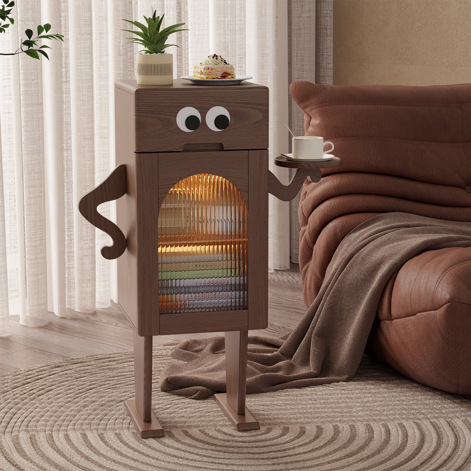 George Oliver Annie Robot-Shaped Solid Wood Nightstand with LED